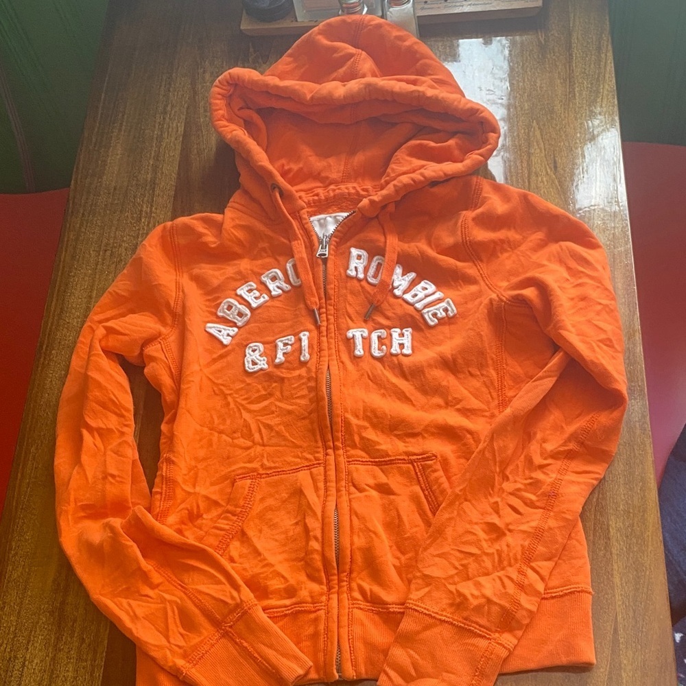 Y2K Abercrombie & Fitch Kids Vibrant Orange Zip-Up Hoodie